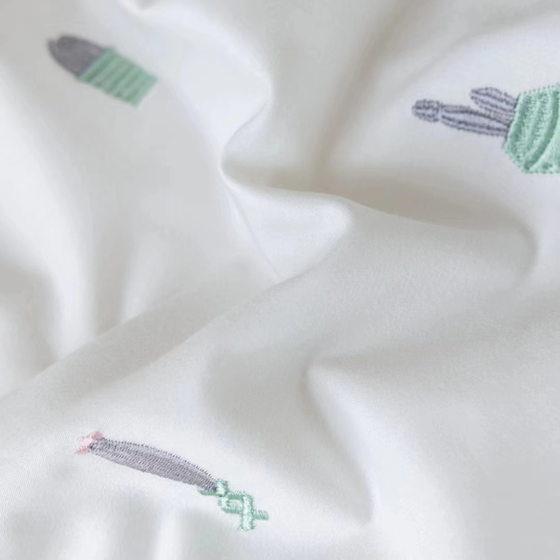 100% Cotton Sateen White Small Decoration Embroidery Bedding Set Sheet Set Customized 